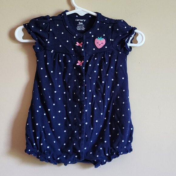 Carter's Baby Girls Polka Dot Strawberry Romper Size 3 Months - Picture 2 of 7
